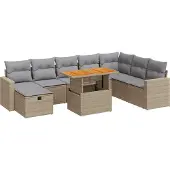 vidaXL 9-delige Loungeset met kussens poly rattan acacia beige