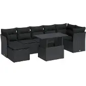 vidaXL 8-delige Loungeset met kussens poly rattan zwart
