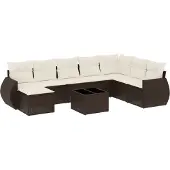 vidaXL 9-delige Loungeset met kussens poly rattan bruin