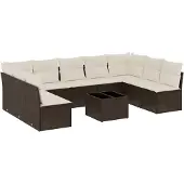 vidaXL 10-delige Loungeset met kussens poly rattan bruin