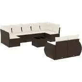 vidaXL 10-delige Loungeset met kussens poly rattan bruin