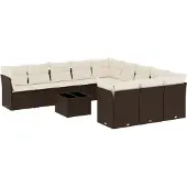 vidaXL 12-delige Loungeset met kussens poly rattan bruin