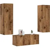 vidaXL Tv-wandkasten 3 st bewerkt hout oud houtkleurig