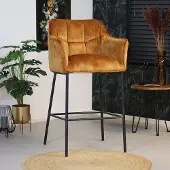 Livin24 Velvet barkruk Jayron okergeel/ cognac 82 cm
