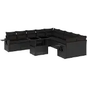 vidaXL 11-delige tuinmeubelset met kussens, zwart, polyrotan