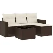 vidaXL 5-delige Loungeset met kussens poly rattan bruin