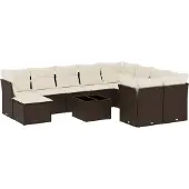 vidaXL 11-delige Loungeset met kussens poly rattan bruin