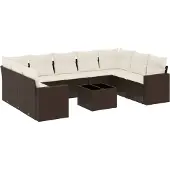 vidaXL 10-delige Loungeset met kussens poly rattan bruin