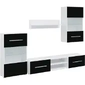 vidaXL 5-delige wandmeubelset met LED-verlichting, mat zwart, houtvezel