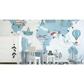 Karo-art 405cm X 270cm - Fotobehang - Reizen rond de wereld, Kinderkamer, premium print, inclusief behanglijm
