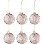 J-Line Doos van 6 kerstbal motief roos pailletten glas licht roze small