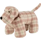 J-Line Deurstop Hond Geruit Staand Textiel Wit/Roze