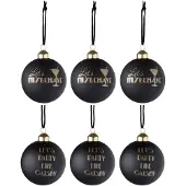 J-Line Doos met 6 kerstballen Gatsby glas mat zwart/goud klein