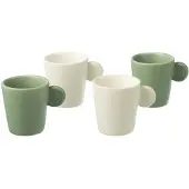 J-Line Doos met 4 koffiekopjes van aardewerk groen/wit