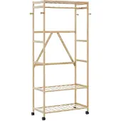 vidaXL Kledingrek met schappen en wielen 90x40x179,5 cm bamboe