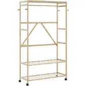 vidaXL Kledingrek met schappen en wielen 110x40x180 cm bamboe