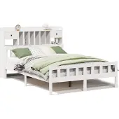 vidaXL Bed met boekenkast zonder matras grenenhout wit 160x200 cm