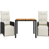 vidaXL 3-delige tuin-bistroset met kussens, zwart, polyrotan