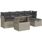 vidaXL 6-delige Loungeset met kussens poly rattan lichtgrijs