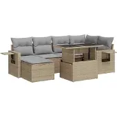 vidaXL 7-delige tuinmeubelset met kussens, beige, van polyrotan