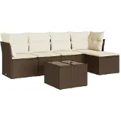 vidaXL 6-delige Loungeset met kussens poly rattan bruin