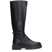 Manfield Zwarte leren hoge croco laarzen | Maat 39