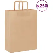 vidaXL Papieren zakken 250 st met hengsels 26x12x35 cm bruin