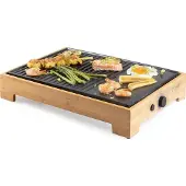Domo DO9271G Plancha Grill Bamboo Style - Grillplaat - Tafelgrill - Gourmet bakplaat voor op tafel - 8 personen - PFAS Vrij - 1800W - Bamboe