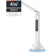 Avide LED Bureaulamp Dimbaar 4W - USB Opladen - Met Kalender + Alarm + Klok + Thermometer Functie - 250 lumen - Wit