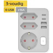 Technik Verdeelstekker met USB C en Schakelaar - 3-Voudig - 2x USB C - 2x USB A - Doorvoerstekker - Wit
