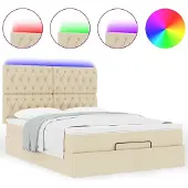vidaXL Ottoman bed met matras en LED's 140x200cm stof crèmekleurig
