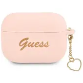 GUESS Guaplschsp AirPods Pro hoesje, kristalroze/roze, siliconen, hartvormige charme collectie