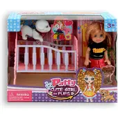 Jonotoys popje Patty 12 cm met bed en hond 8409