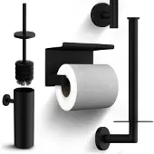 Mirlux Badkameraccessoireset - Toiletborstel met houder - Toiletrolhouder - Wc Rolhouder zonder boren - Handdoekhaakjes Zelfklevend - Reserverolhouder - Toiletborstelhouder - Zwart