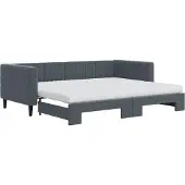 vidaXL Slaapbank onderschuifbed matrassen 90x200cm fluweel donkergrijs