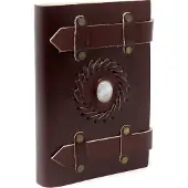 Ancient Wisdom Leren Notitieboek - Maansteen Met Riemen - Handgemaakt - 15x10cm