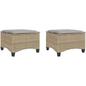 vidaXL Tuinkrukken met kussens 2 st 55x55x36 cm poly rattan beige