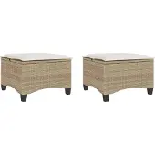 vidaXL Tuinkrukken met kussens 2 st 55x55x36 cm poly rattan beige