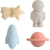 Mushie Space Badspeelgoed Speelset voor Peuters | 100% Siliconen van Voedselkwaliteit | Schimmelvrij | Verpakking van 4