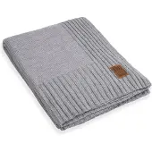 Knit Factory Uni Gebreid Plaid XL - Woondeken - plaid - Wollen deken - Kleed - Licht Grijs - 195x225 cm