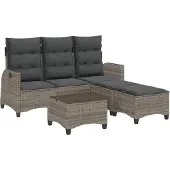 vidaXL 3-delige loungeset voor de tuin met kussens, L-vormig, grijs, polyrotan