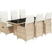vidaXL 7-delige tuin-bistroset met kussens, beige, van polyrotan