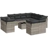 vidaXL 12-delige Loungeset met kussens poly rattan lichtgrijs