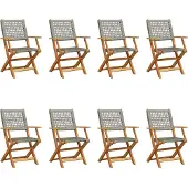 vidaXL Tuinstoelen 8 st inklapbaar poly rattan en massief hout grijs