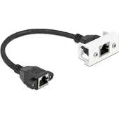 DeLOCK netwerkkabel, verlengerstuk voor Easy 45 module, S/FTP, RJ45-connector naar RJ45-connector, Cat.6A, 25 cm, zwart, 0,25 m, Cat6a, S/FTP (S-STP), RJ-45, RJ-45, zwart
