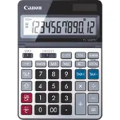 Canon Bureaurekenmachine TS-1200TSC, 12-cijferig en uitklapbaar LCD-scherm, met valutaomrekening, werkt op zonne-energie en batterijen, kunststof en metaal, zilver