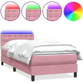 vidaXL Boxspring met matras en LED fluweel roze 80x220 cm