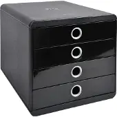 Exacompta Ladebox POP-BOX zwart/zilver, 4 gesloten laden, A4/A4+/24x32 cm, geruisloos, veiligheidsstop
