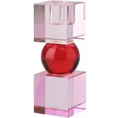 Giftcompany Kleurrijke Glazen Kandelaar Sari - Roze - Rood - Licht Roze - Kristal