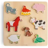 Mushie Houten Boerderijpuzzel | voor kinderen vanaf 3 jaar | Montessorispeelgoed voor kleuters en peuters (8 stuks)